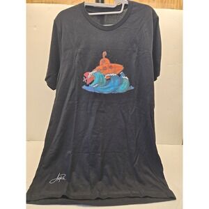 Submarine & Waves Graphic T-Shirt 100% Cotton Artist Signed M